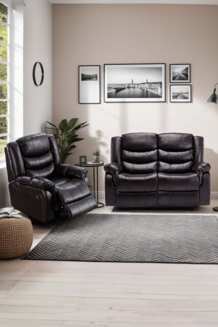 More4Homes Seattle Manual Recliner Bonded Leather 1+2 Seater Sofa Set in Brown - image 1