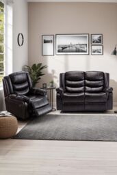 More4Homes Seattle Manual Recliner Bonded Leather 1+2 Seater Sofa Set in Brown - thumbnail 1