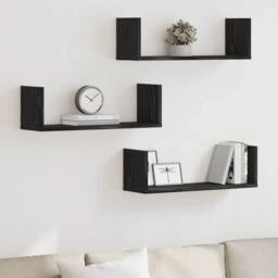 Berkfield Home Wall Shelves 3 pcs Black Oak 58x18x18 cm Engineered Wood - Size: 58 x 18 x 18 cm - thumbnail 1