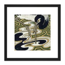 Artery8 Bert Nienhuis I Bird Crane Columbines Painting 8X8 Inch Square Wooden Framed Wall Art Print Picture with Mount in Black - thumbnail 1