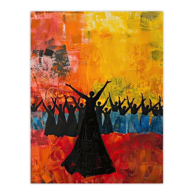 "Artery8 Colourful Choir Praise Rainbow Oil Painting Wall Art Print in Orange - Size: W18"" x H24""" - image 1