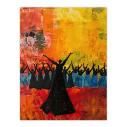 "Artery8 Colourful Choir Praise Rainbow Oil Painting Wall Art Print in Orange - Size: W18"" x H24""" - thumbnail 1