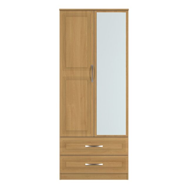 Ready Assembled 2 U Oxford 2 Door 2 Drawer Mirror Wardrobe (Ready Assembled) in Light Oak - image 1