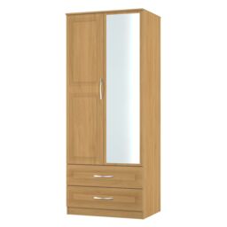 Ready Assembled 2 U Oxford 2 Door 2 Drawer Mirror Wardrobe (Ready Assembled) in Light Oak - thumbnail 2
