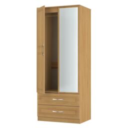 Ready Assembled 2 U Oxford 2 Door 2 Drawer Mirror Wardrobe (Ready Assembled) in Light Oak - thumbnail 4