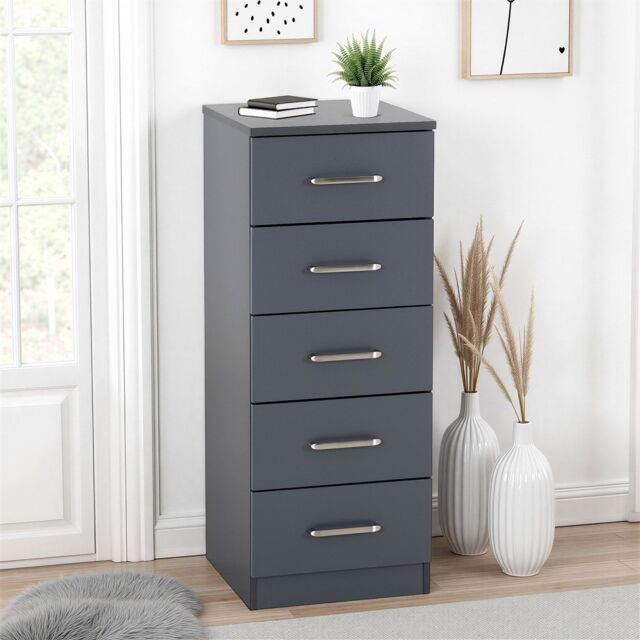 Seconique Dakotia 5 Drawer Narrow Chest in Dark Grey - image 1