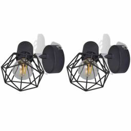 Berkfield Home 2 Black Industrial Style Wire Frame Wall Sconce with LED Filament Bulb - thumbnail 4