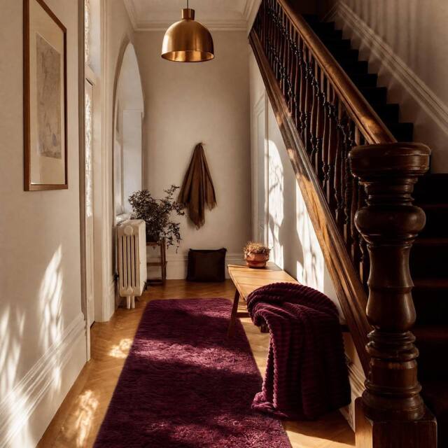OHS Soft Fluffy Runner Rug Anti-Slip Floor Mat in Burgundy - Size: 60 cm x 150 cm - image 1