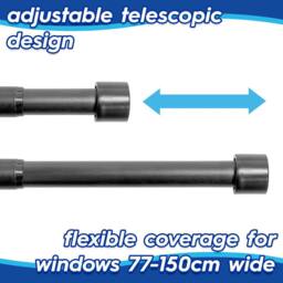 Harbour Housewares Extendable Metal Curtain Pole Kit - 77 to 150cm in Black - thumbnail 4