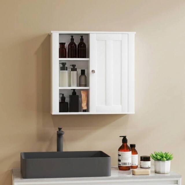 STILVORA Bathroom Wall Cabinet with Shelves & Cupboard in White - image 1