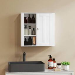 STILVORA Bathroom Wall Cabinet with Shelves & Cupboard in White - thumbnail 1