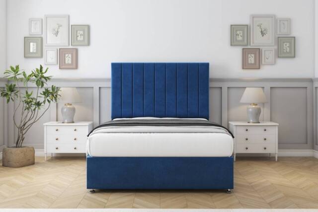 "Comfort Beds Tokyo Plush Divan Set 2 Drawers-54"" Headboard in Navy - Size: Double" - image 1