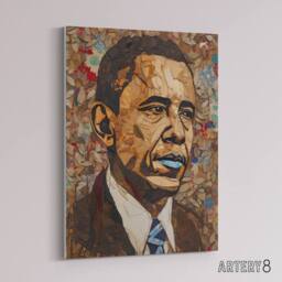 "Artery8 Barack Obama Collage Art Portrait Canvas Wall Art Print in Brown - Size: W18"" x H24""" - thumbnail 2