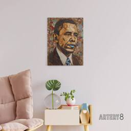 "Artery8 Barack Obama Collage Art Portrait Canvas Wall Art Print in Brown - Size: W18"" x H24""" - thumbnail 3
