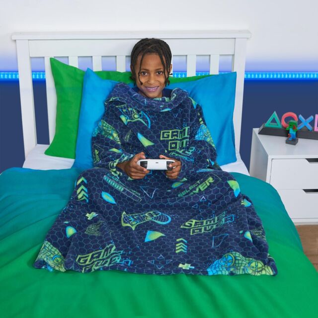 OHS Kids Fleece Blanket Sleeves Arms Wearable Soft Cosy Plush Warm Throw in Pale Green - image 1