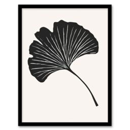 "Artery8 Single Ginkgo Leaf Bold Black on White Painting Framed Art Print - Size: W12"" x H16""" - thumbnail 1