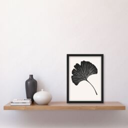 "Artery8 Single Ginkgo Leaf Bold Black on White Painting Framed Art Print - Size: W12"" x H16""" - thumbnail 4
