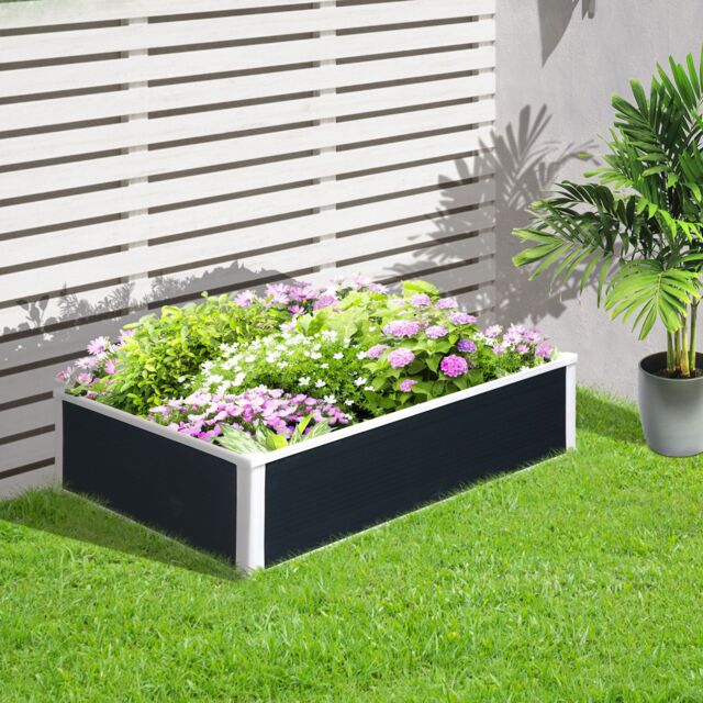 OUTSUNNY Garden Raised Bed Planter Grow Containers Flower Vegetable Pot for Outdoor in Grey