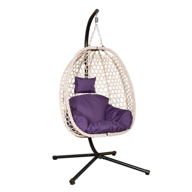 Samuel Alexander Cool Grey Hanging Rattan Egg Chair with Steel Frame &Waterproof Cover in Purple - image 1