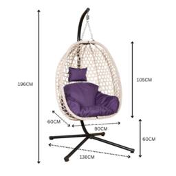 Samuel Alexander Cool Grey Hanging Rattan Egg Chair with Steel Frame &Waterproof Cover in Purple - thumbnail 9