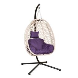 Samuel Alexander Cool Grey Hanging Rattan Egg Chair with Steel Frame &Waterproof Cover in Purple