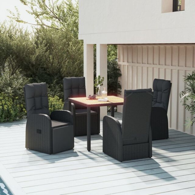 Berkfield Home 5 Piece Garden Dining Set Black Poly Rattan&Solid Wood Acacia - image 1