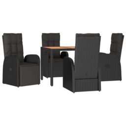 Berkfield Home 5 Piece Garden Dining Set Black Poly Rattan&Solid Wood Acacia - thumbnail 3