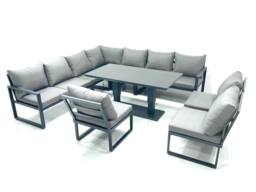 Fimous 10 Seater Outdoor Aluminum Garden Furniture Set Corner Sofa Rising Lifting Dining Table Sets Dark Grey - thumbnail 1