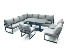 Fimous 10 Seater Outdoor Aluminum Garden Furniture Set Corner Sofa Rising Lifting Dining Table Sets Dark Grey - thumbnail 2