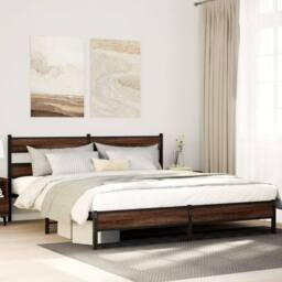 Berkfield Home Metal Bed Frame without Mattress Brown Oak 180x200 cm Super King - thumbnail 2