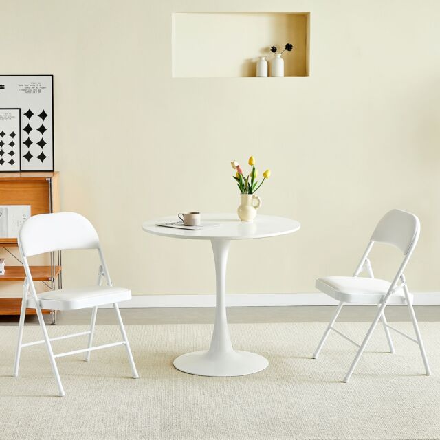 MCC Direct Set of 2 Folding Dining Chairs Metal Frame Padded Seats in White - image 1