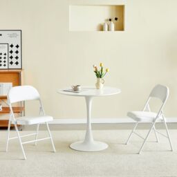 MCC Direct Set of 2 Folding Dining Chairs Metal Frame Padded Seats in White