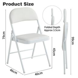 MCC Direct Set of 2 Folding Dining Chairs Metal Frame Padded Seats in White - thumbnail 5