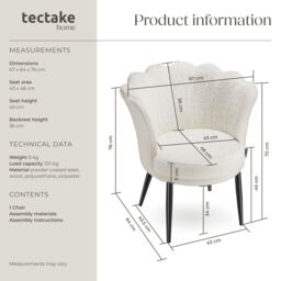 tectake Armchair Stella 1 - Faux Fur Cream/Black in Cream - Size: 1 Pack - thumbnail 6