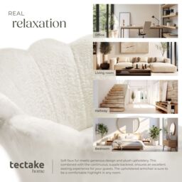 tectake Armchair Stella 1 - Faux Fur Cream/Black in Cream - Size: 1 Pack - thumbnail 7