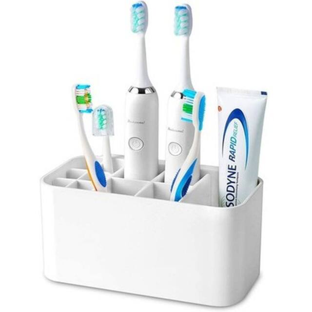 NESTLUNE No Drill Toothbrush Holder Wall Mounted Toothpaste Storage Rack in White - image 1