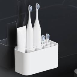 NESTLUNE No Drill Toothbrush Holder Wall Mounted Toothpaste Storage Rack in White - thumbnail 6