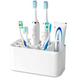 NESTLUNE No Drill Toothbrush Holder Wall Mounted Toothpaste Storage Rack in White