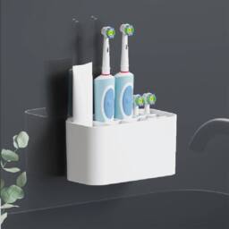 NESTLUNE No Drill Toothbrush Holder Wall Mounted Toothpaste Storage Rack in White - thumbnail 3