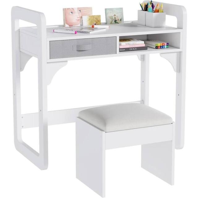 VOGREX Desk & Chair Set Study Desk Wooden Writing Table in White - image 1