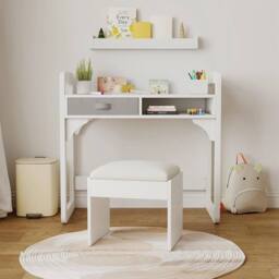 VOGREX Desk & Chair Set Study Desk Wooden Writing Table in White - thumbnail 5