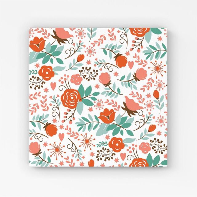 "Warren Reed - Designer Orange Floral Pattern Canvas in Green - Size: W30"" x H30""" - image 1