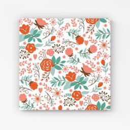"Warren Reed - Designer Orange Floral Pattern Canvas in Green - Size: W30"" x H30""" - thumbnail 1