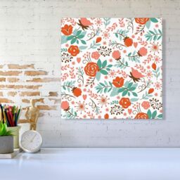 "Warren Reed - Designer Orange Floral Pattern Canvas in Green - Size: W30"" x H30""" - thumbnail 2