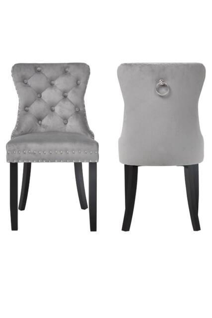 Groundlevel Set of 2 Studded Velvet Dining Chairs with Ring Knocker in Silver - image 1