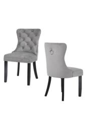 Groundlevel Set of 2 Studded Velvet Dining Chairs with Ring Knocker in Silver - thumbnail 2