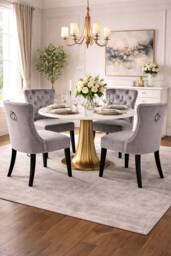 Groundlevel Set of 2 Studded Velvet Dining Chairs with Ring Knocker in Silver - thumbnail 4