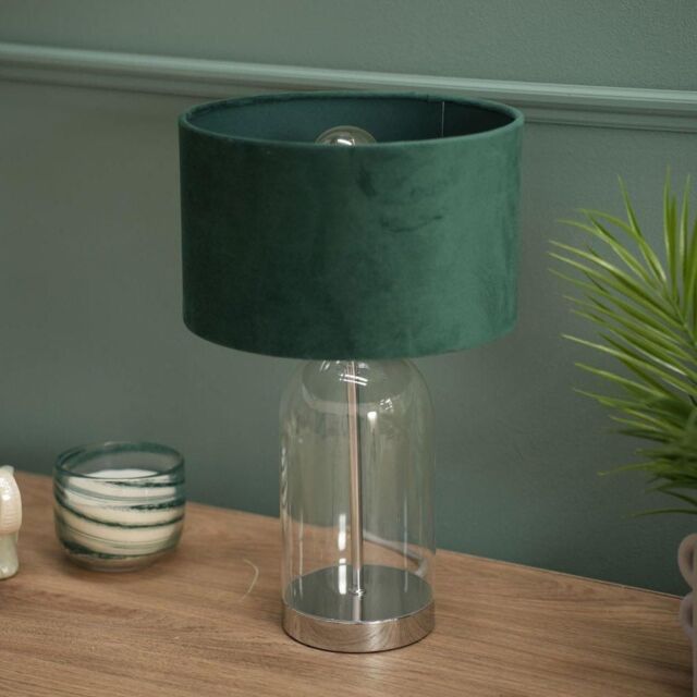 ValueLights Jessy Chrome Glass Table Lamp With Forest Green Shade in Silver - image 1
