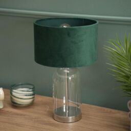 ValueLights Jessy Chrome Glass Table Lamp With Forest Green Shade in Silver