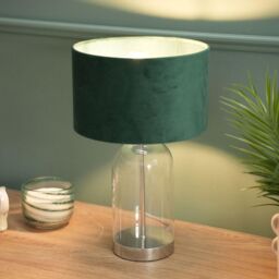 ValueLights Jessy Chrome Glass Table Lamp With Forest Green Shade in Silver - thumbnail 5
